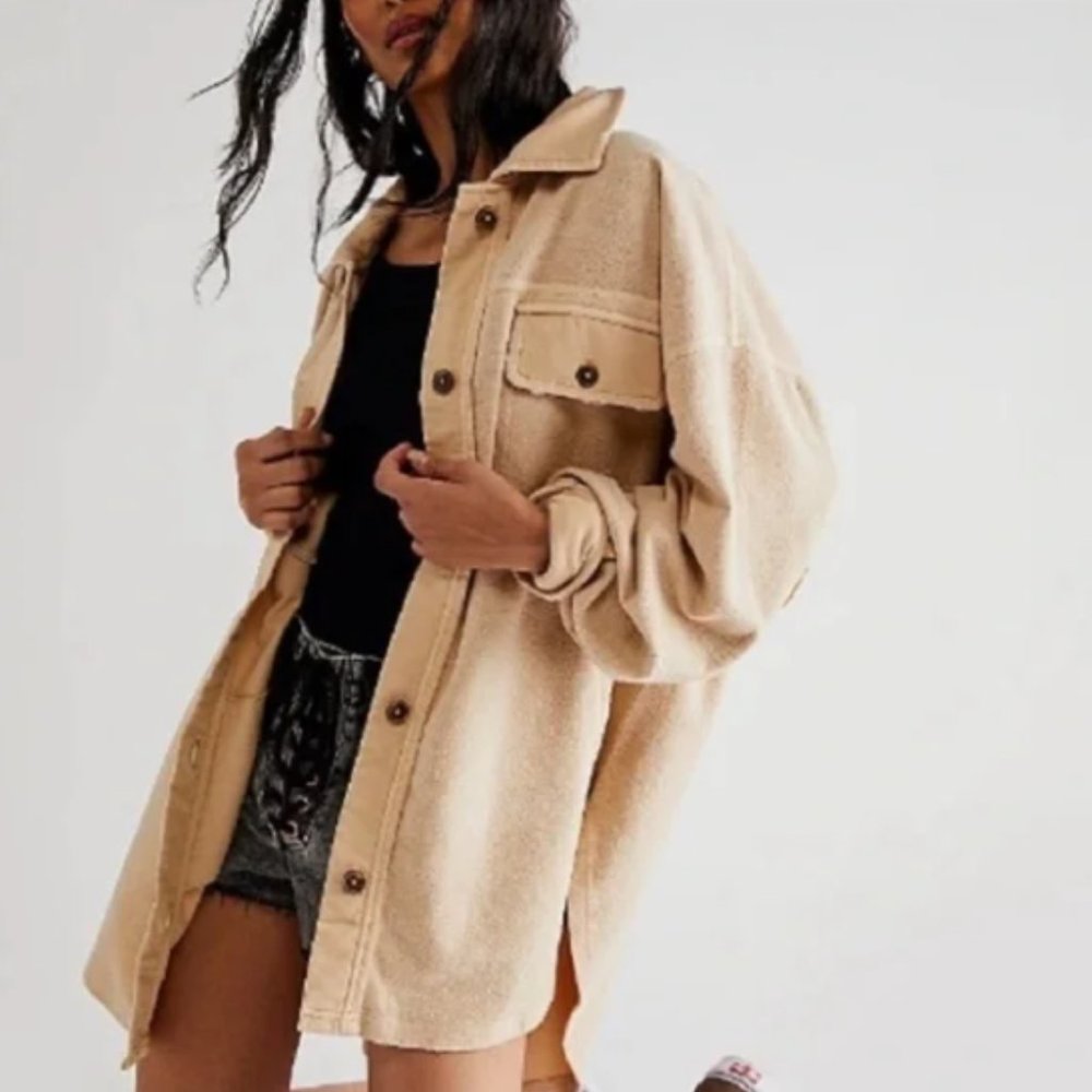 Free People Ruby Mustard Seed Slouchy Fleece Shirt Jacket Shacket M